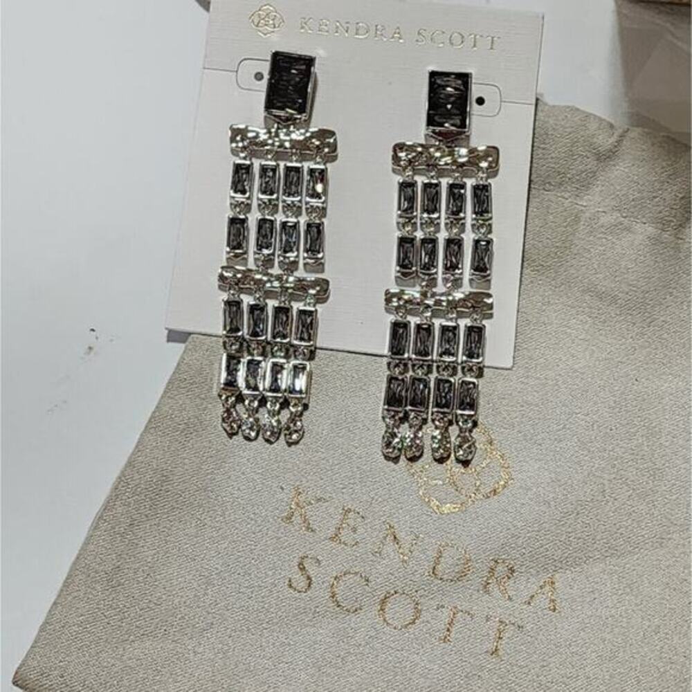 KENDRA SCOTT JACK‎ SILVER Chandelier STATEMENT EARRINGS IN CHARCOAL GRAY CRYSTAL - Picture 2 of 5